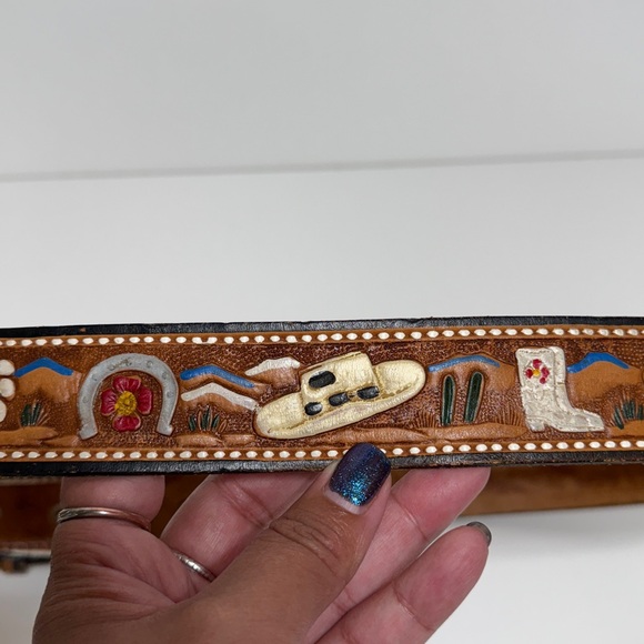 Vintage Western Colorful Scenery Tooled Leather Belt - Picture 8 of 17